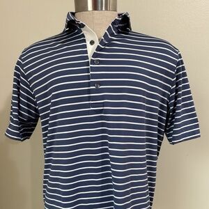 Greyson Performance Golf Polo Blue White Stripe Men's Large Nucor Utah
